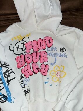 White Kids Hoodie with Pink 'Find Your Way' Graphic